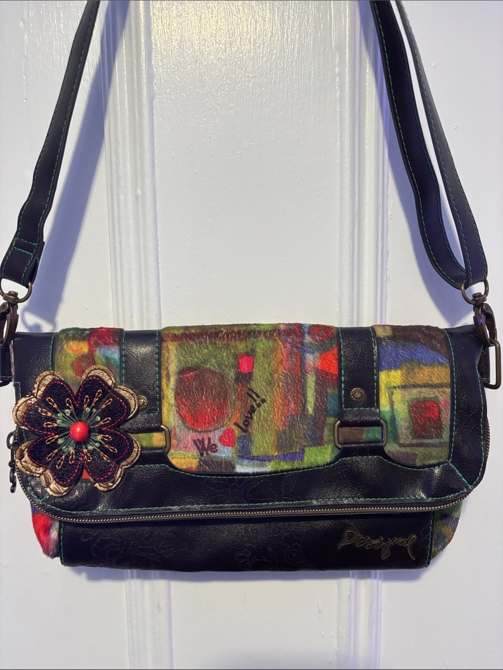 Desigual Multicolor Abstract Crossbody with Floral Applique